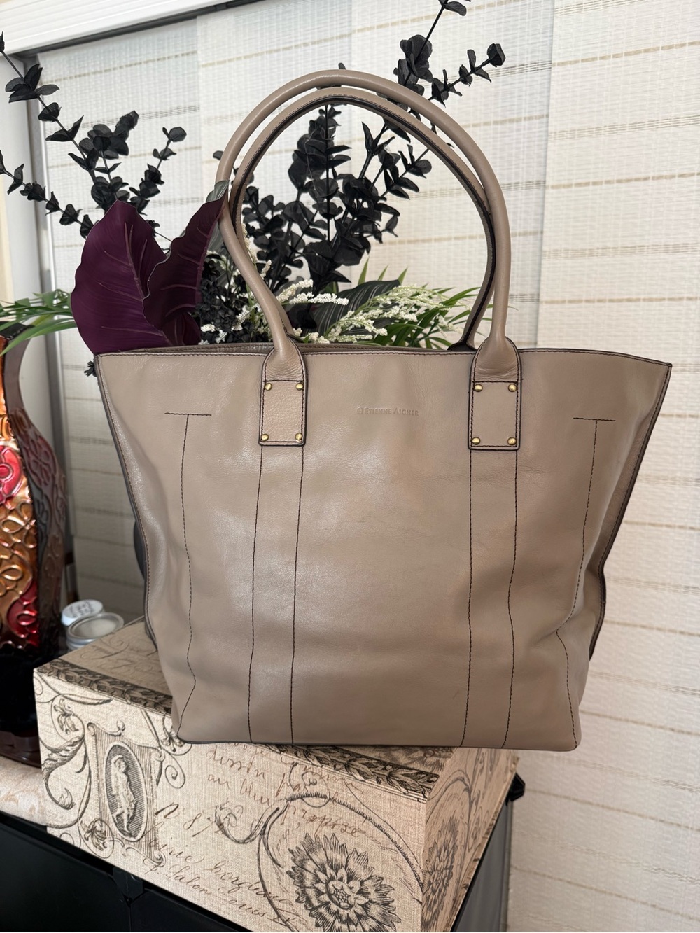 Etienne Aigner Taupe Large Leather Tote